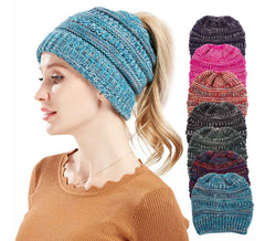 Mixed Color Knitted Wool Hat Ladies Non-labeled Ponytail Hat